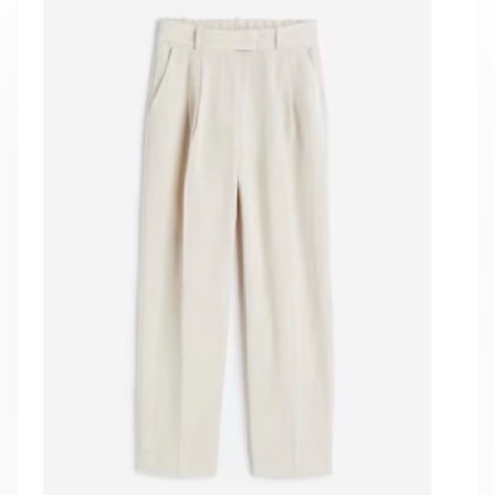 Light Beige Tapered Linen-Blend Pants